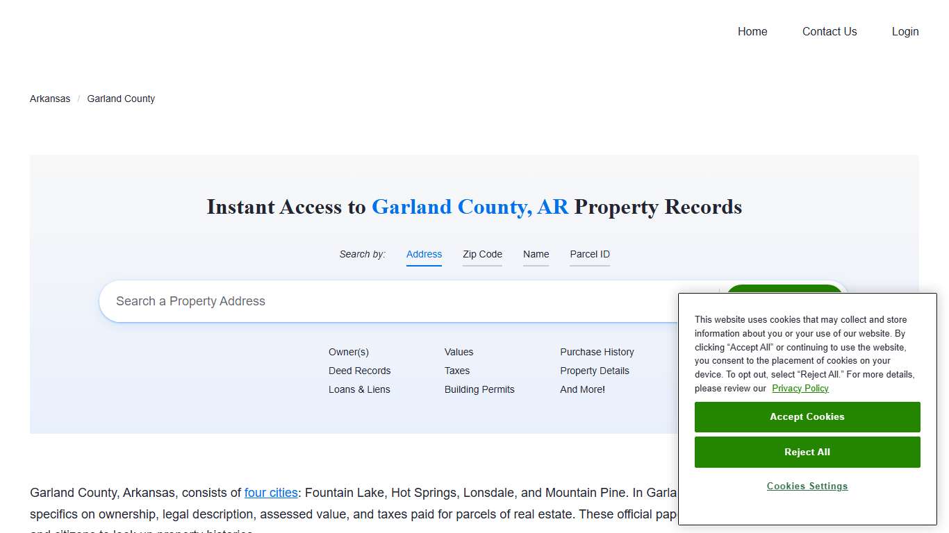Garland County Property Records Owners, Deeds, Permits